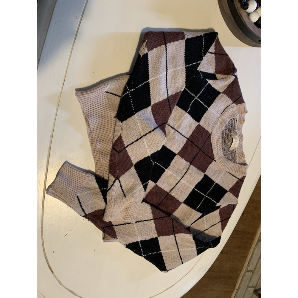Alter'd State Argyle Preppy Retro Academia Crop Sweater Viscoe Blend Crewneck Lg